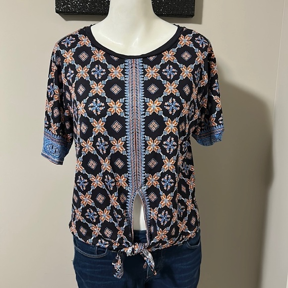 Sandro Paris Shirt Lamaar Printed Tie Front Quilt Print Top Blouse Sz M - Picture 4 of 13